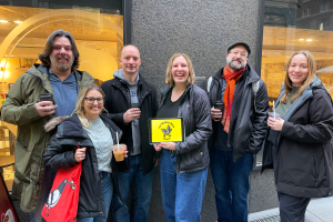 Tour group outside a coffee shop in NYC